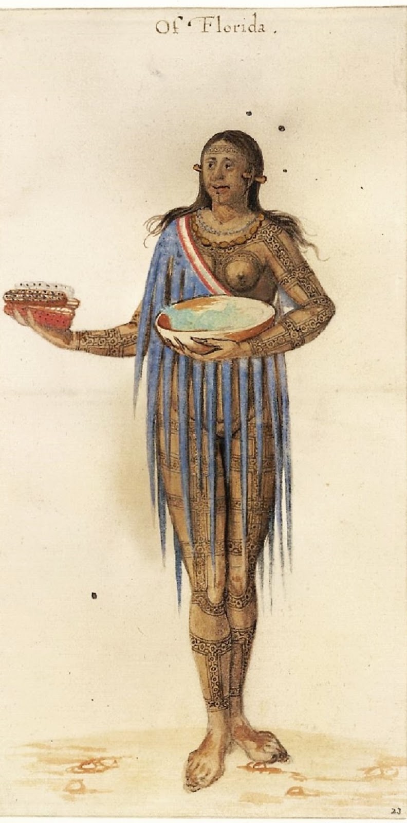 Algonquian woman bearing maize ears (watercolor by John White1585-1586)